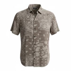 MBX Men Beige Paisley Pattern Button Down Short Sleeve Shirt Size L - NWOT